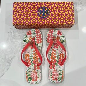 Tory Burch flip flop sandal coral floral size 10